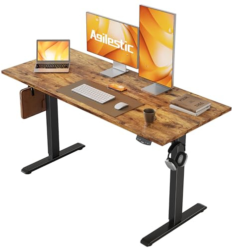 Agilestic Höhenverstellbarer Schreibtisch 120 x 60 cm, Stabiler Schreibtisch Höhenverstellbar Elektrisch mit Memory-Handsteuerung, Ergonomischer Steh-Sitz Tisch Computertisch, Braun