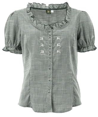 OS Trachten Kurzarm Trachtenbluse mit Rundhalsausschnitt Zerado, Größe:44, Farbe:trachtengrün