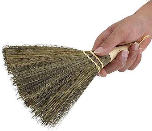 Escoba de paja de arroz, escoba de paja de arroz, escoba de jardín, escoba compacta, escoba con mango largo de madera, para interior y exterior, herramienta de limpieza