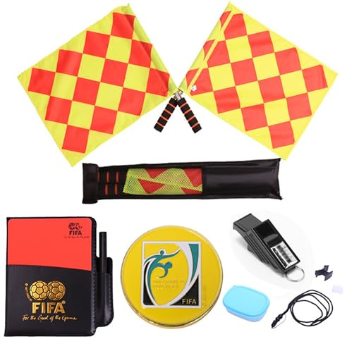 LONGHAO 4 pcs Kit Arbitre Football Cartes d'Arbitre de Football Sifflet Arbitre Cartes d'Arbitre Carte d'Arbitre Rouge et Jaune Drapeaux d'Arbitre,pour Le Jeu de Sport Scolaire (#2)