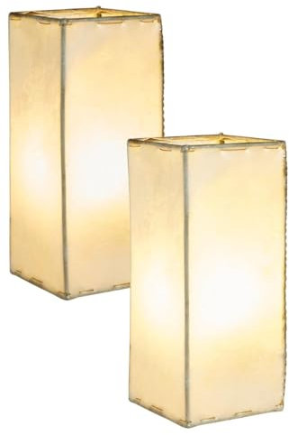 Uppsättning av 2 orientaliska bord Janka 30 cm läderlampa fyrkantig lampa | marockanska små bordslampor av metall, lampskärm av läder | orientalisk dekoration från Marocko, färg natur