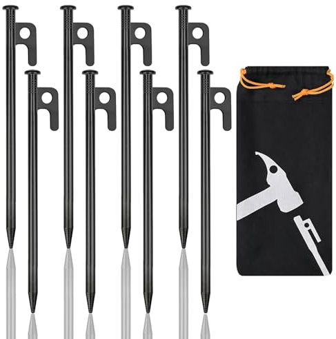 Heringe Erdnägel Stabil 30 cm Lang- Zeltheringe Sturmsicher 30cm, Heringe Erdnägel Stabil, Schraubheringe Camping Metall, Schraubheringe Camping mit Haken und Loch für Outdoor Wandern (8 PCS)