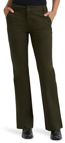Lee Women's Wrinkle Free Mid Rise Bootcut Pant, Olive Night, 14