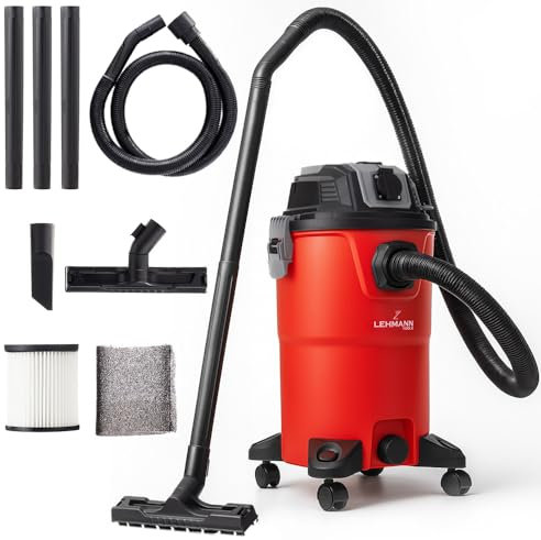 LEHMANN Industriestaubsauger 30L - Nass Trockensauger mit Steckdose - Blasfunktion - Doppelfilteranlage mit HEPA-Filter - Filterrüttler - Allessauger für Werkstatt, Baustelle und Garage - Rot