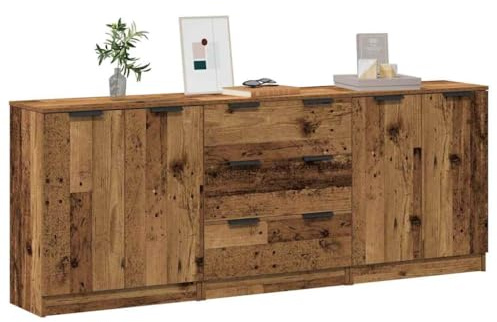 Emmtore Elegantes Eichen-Sideboard Robuster Aufbewahrungsschrank 4 Fächer Moderner Matt-Finish Ideal für Esszimmer Wohnzimmer Buffet-Tisch Holzwerkstoff Möbel Altholz