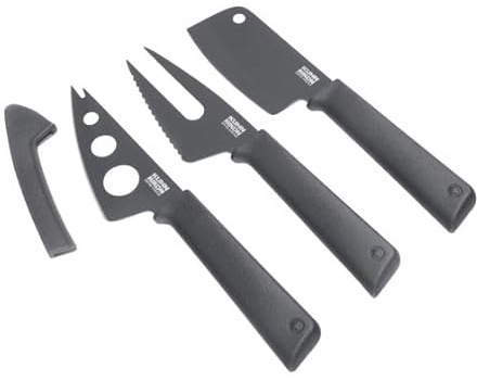 Kuhn Rikon Colori+ Cheese Knife Set 3pcs Grey - 3 Cheese Knives with Protective Sheaths, Mini Cleaver, Cheese Fork and Soft Cheese Knife for Cutting Fruit, Bread, Hard and Soft Cheese