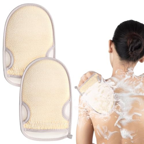 TIESOME Lot de 2 gants exfoliants double face de qualité supérieure - Pour exfolier le corps - Avec trous pour les pouces - Pour le visage et le corps - Crème