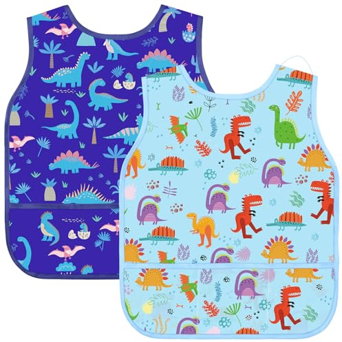 Partideal 2 Pcs Art Smocks for Kids Waterproof Artist Painting Aprons Deep Blue Sky Blue