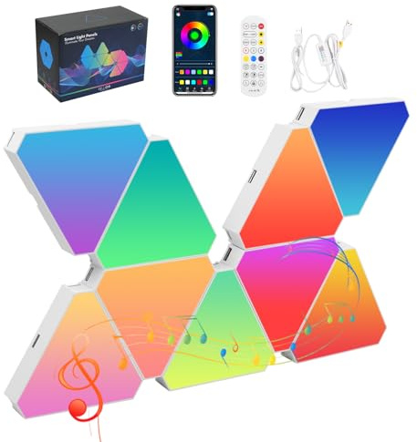 Mapille 9 Piezas Triángulo LED Pared Luces, Sincronización de Música, RGB Gaming Panel, Decoración de Pared para Habitación Gamer, Luces LED Pared RGB Neon, Luz Nocturna Inteligente