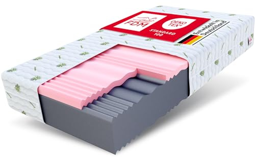 FDM Materasso 120 x 200 cm, durezza H3 H4, altezza 24 cm, materasso in schiuma fredda HR, schiuma visco, 7 zone confortevoli con rivestimento ipoallergenico, lavabile in aloe vera, Oeko-Tex Lunera Max