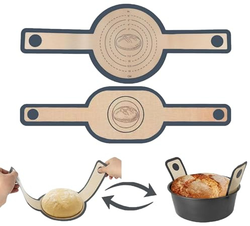 2 Stycken Silikon Bakmatta med Långt Handtag, Av Livsmedelsgodkänd Silikon, Återanvändningsbar & Värmetålig för Dutch Oven, Air Fryer, Bakplåtar (58,2x15,8cm Ellips + 55,7x21cm Runt, Brun)