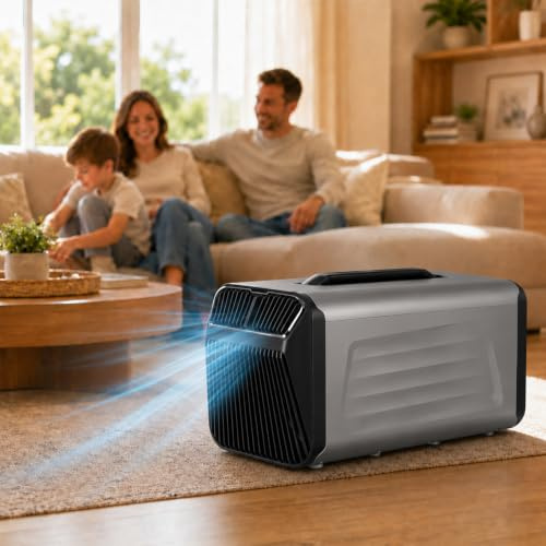 JIMINHUIXIN luftkonditionering 5 200 BTU för camping tält husbil, mobil luftkonditionering med kompressor, 400 W tyst kylning, 4-i-1 kylning ventilation avfuktning viloläge med 24-timmars timer och