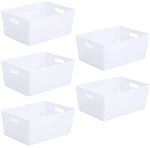 Wham Studio 5 x 11.5L Ice White Plastic Storage Baskets Office Home & Kitchen Tidy Organiser - 35 x 26 x 15cm
