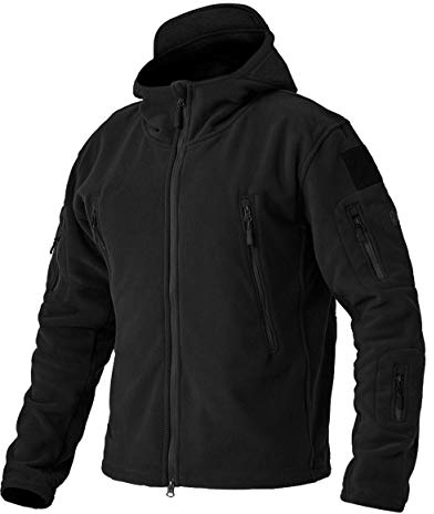 EKLENTSON Men's Outdoor Fleece Jacket Full Zip Hoodie Warm Winter Travel Hunting Military Jacket Stand Collar Zip Pocket Black,M