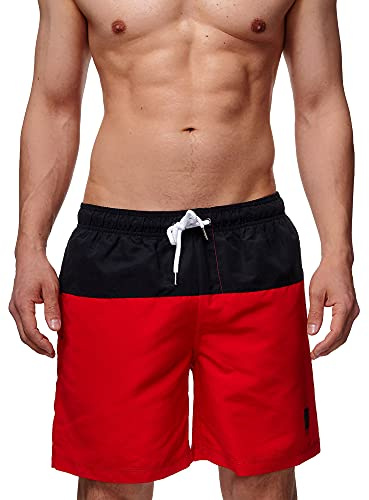 Indicode Herren Pruitt Badehose mit 3 Taschen und Tunnelzug | Badeshorts für Männer Goji Berry, XL