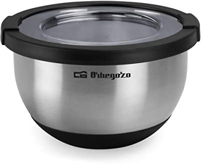 Orbegozo BOA 3000 - Bol de acero inoxidable, 3 litros, base de silicona antideslizante, tapa de plástico transparente, apto para lavavajillas