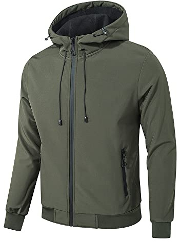 TONY BACKER Giacca Jacket Uomo In Softshell Impermeabile Antivento con Cappuccio Giubbotto Caldo Per Trekking Casual 6860 (IT, Testo, L, Regular, Regular, Verde)