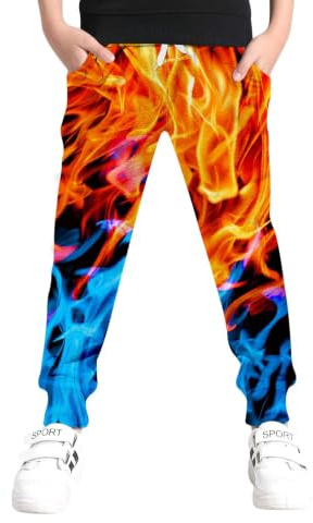 UNICOMIDEA 6-16T Boys Pants Girls Funny Joggers Sports Sweatpants with Drawstring, 04 Red Blue, 14-16 Years