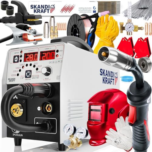 SKANDI KRAFT® iSimple MIG 210 Kombi Schweißgerät WIG LIFT, MMA, MIG/MAG Mit 200 Ampere IGBT ALU geeignet Schweißmaschine PROFESSIONAL Vollausstattung