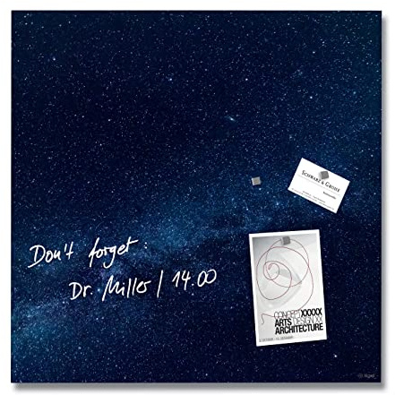 SIGEL GL273 Premium Glas-Magnettafel 48 x 48 cm Motiv Sternenhimmel blau hochglänzend, SGS geprüft, einfache Montage, incl. 3 Magnete, Artverum