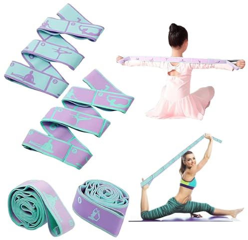 2 stycken yoga-stretchband, yogabälte med 8 band mycket elastiskt gymnastikband, yoga-träning, motståndsband med slingor, för effektiv stretching och yoga-träning