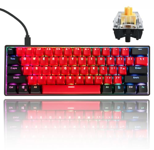 SOLIDEE 60% Trådat mekaniskt spel tangentbord,RGB-bakgrundsbelysta anti-ghosting tangentbord,Programmerbara makrotangenter,61 tangenter som kan bytas varmt tangentbord(Gateron Optical Yellow,61 Milan)