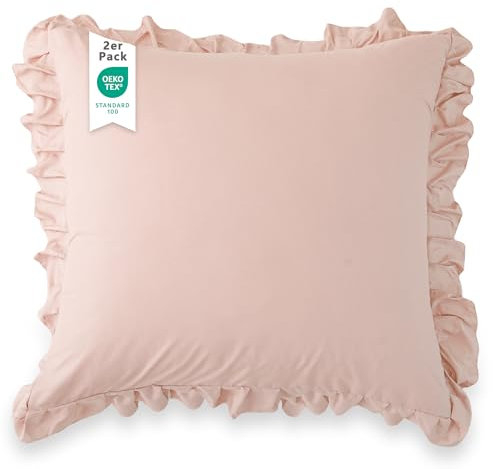TOCOMOA Kissenbezug 80x80 2er Set - Rüschen Kissenbezüge Öko-Tex Zertifiziert, Kissenhülle Weich und Hypoallergen, Rosa Kopfkissenbezug 40x80cm mit Hotelverschluss