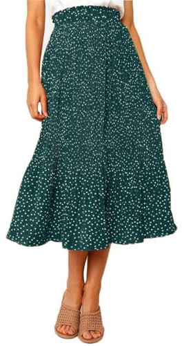 Oyamiki Polka Dot Skirt for Women Holiday Smart High Waist Swing Long Skirts Casual Beach Pocket Boho Skirt, L Green