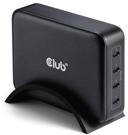 Club3D CAC-1918 Reiseladegerät 240 Watt GaN-Technologie, Vier Anschlüsse USB Typ-C, Power Delivery (PD) 3.1 und PPS-Unterstützung
