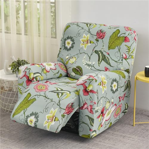 Fansu Funda de Sillón Relax, Elegante Floral Elasticidad para Sillón Relax Funda Reclinable con Bolsillos Laterales, 1 Plaza/4 Piezas Extraíbles y Lavables Fundas Protector (Plantas Verdes)