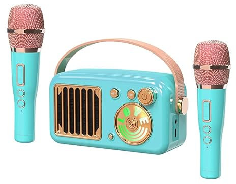 Karaoke Machine for Kids Adults, 15W Mini Handheld Bluetooth Karaoke Speaker &2 Wireless Microphone& Lights,9H Playtime,AUX&TF-Card Input,Bluetooth 5.3, Birthday Gifts for Girls Boys (Green)