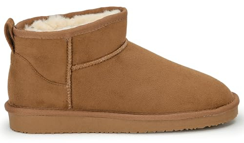 Polar Women Boots Slippers Faux Suede, Flexible Waterproof Anti Slip Rubber Sole With Memory Foam, Faux Fur-Lined Slip-On Slippers, Ladies Walking shoes for Indoor & Outdoor - Chestnut UK 7