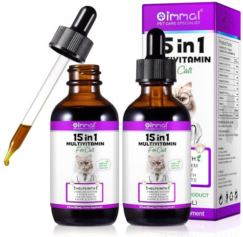 Cat Vitamins Cat Supplements 15 in 1 Multivitamins with Glucosamine & Cranberry Supports Immune Health Skin & Coat, Joint, Immune Support (120ml)