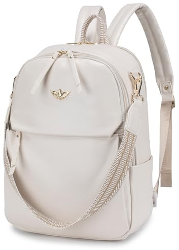 BAGZY Handbagage Ryggsäck 40x30x10 Lufthansa Damer Vattentät 14 Tums Laptop Ryggsäck Elegant Dagsryggsäck Väska 2 i 1 Ryggsäck Kvinna PU Läder Arbetsväska Affärsresor Skolryggsäck Beige