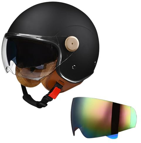 DriveNova Jethelm mit Doppelvisier, Retro Helm Motorrad Halbhelme Roller Helm Fashionhelm für Herren und Damen, DOT/ECE-Zertifizierung Jet Helm mit Visier Halbschalenhelm Chopper Helm