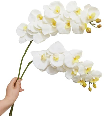 Urier Orchid Stems 38 Artificial Flowers Real Touch Orchid Latex Faux Phalaenopsis Branches White Orchid Artificial Flowers for Wedding Party Home Garden Decor (White, 38)