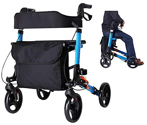 Folding Rollator Rollator Walkers Walker, Senior Walkers För Inomhus Utomhus All Terräng, Lätt Justerbar Höjd Walker Med Sits, Last 140 Kg Walker