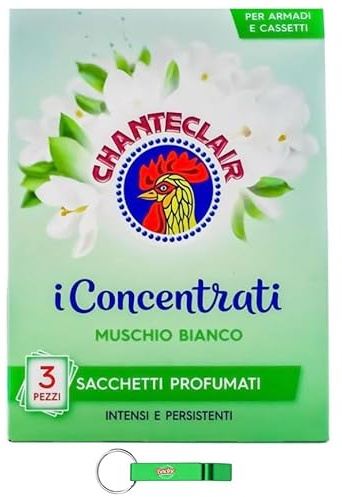 5 sacchetti profumati CHANTECLAIR Profumati I Concentrati – Sacchetti profumati – Muschio bianco – Ogni confezione contiene 3 sacchetti profumati + portachiavi Beni Culinari