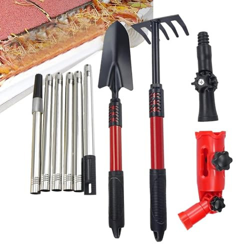 Pulitore per grondaia, pala di pulizia telescopica con di estensione | Kit antiruggine per lo scarico delle foglie e la manutenzione esterna