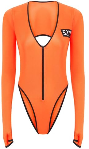 Alvivi Dam fångad kostym orange strånskostym långärmad body overall prisoner kläder halloween karneval maskeraddräkt