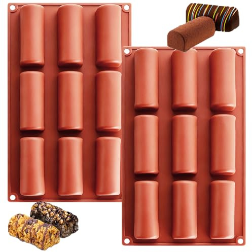 YXHZVON 2 Pièces Moule à Gâteau Forme Bûche, 9 Cavités Moule Forme Gâteau Silicone, Moule à Pâtisserie à Rayures Longues pour Dessert à la Mousse à Cylindre (Rouge)