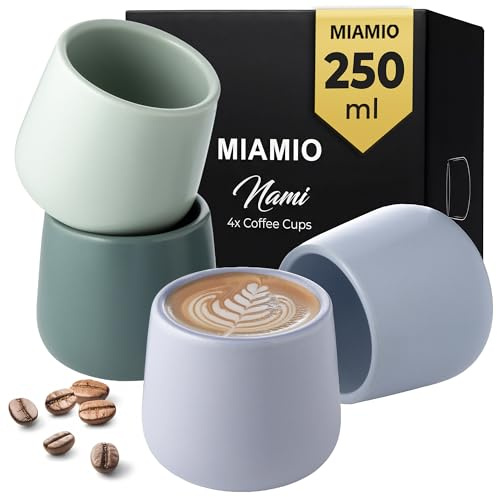 MIAMIO - Juego de 4 tazas de cerámica (250 ml) / Tazas de cerámica sin asa/Tazas de café, tazas de café, tazas de capuchino (Pastel Coast)