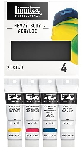 Liquitex 3699309 Professional Heavy Body Acrylfarbe in Künstlerqualität mit ausgezeichneter Lichtechtheit in buttriger Konsistenz, Farbenset - 4 Farben a 59 ml Tuben