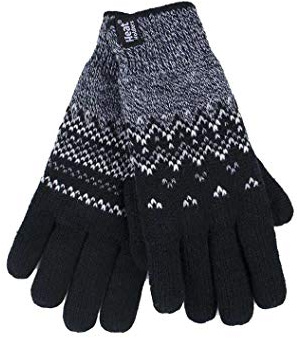 HEAT HOLDERS - Damen Winter Fleece Strick Elegant Norwegermuster Handschuhe (S/M, Black (Trondheim))