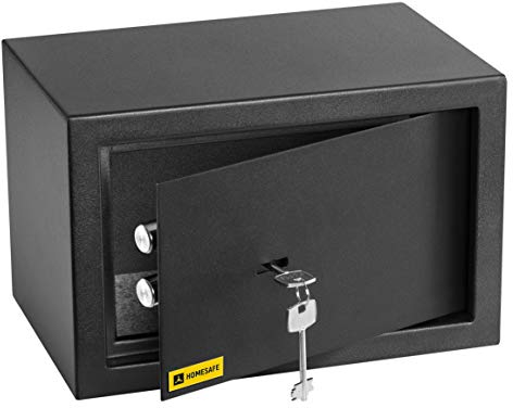 HomeSafe HV20K Safe Box with Key Lock, 20x31x20cm (HxWxD), Money Lock Box for Home Security, Storage Safety Locker, Safe for Cash Savings, Jewelry or Money