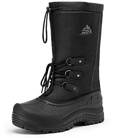 NORTIV 8 Men's Waterproof Winter Snow Boots Insulated Fur Liner Lightweight Outdoor Tall Boots,Size 8,Black-2m,QUEBEC-M