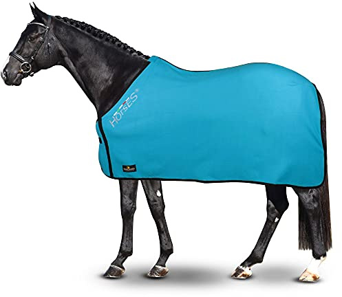 Horses, Coperta per Cavallo in Pile, Modello Basic, Morbida e Comoda, ideale per Trasporto e Dopo Lavoro, Azzurro - 165 cm