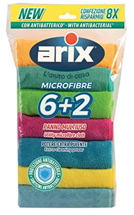 Arix | Microfibre Panni Multiuso, 8 Morbidi Panni 30x30cm, Antibatterici, Rimuovere Sporco Ostinato, Cattura Polvere e Sporco