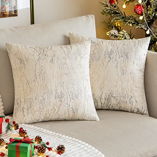 MIULEE 2er Set Samt Kissenbezug Moderne Zierkissenbezug Dekorative Kissenbezüge Weich Kissenhülle Dekohülle Couchkissen Sofakissen Dekokissen für Wohnzimmer Schlafzimmer 45x45 cm Weiß