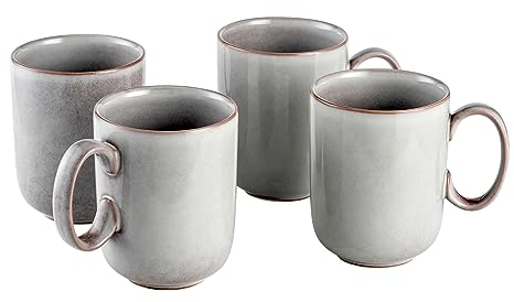 Henten Home Tazas de Café y Té Modernas de Porcelana Gris, 450 ml, 4 Unidades, Apto para Microondas y Lavavajillas